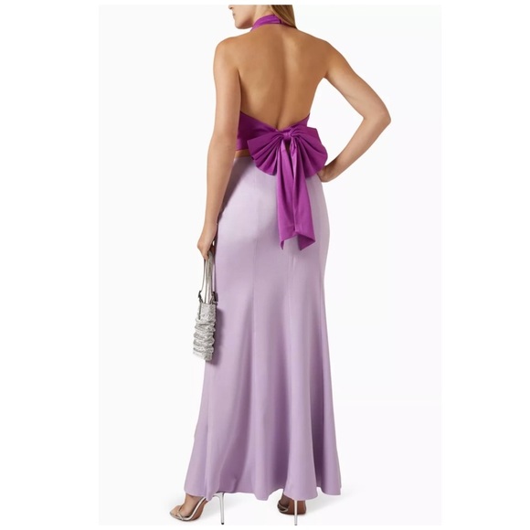Elliatt | Halter Neck Back Bow Avril Maxi Dress Gown Lilac & Orchid | S - Picture 3 of 15